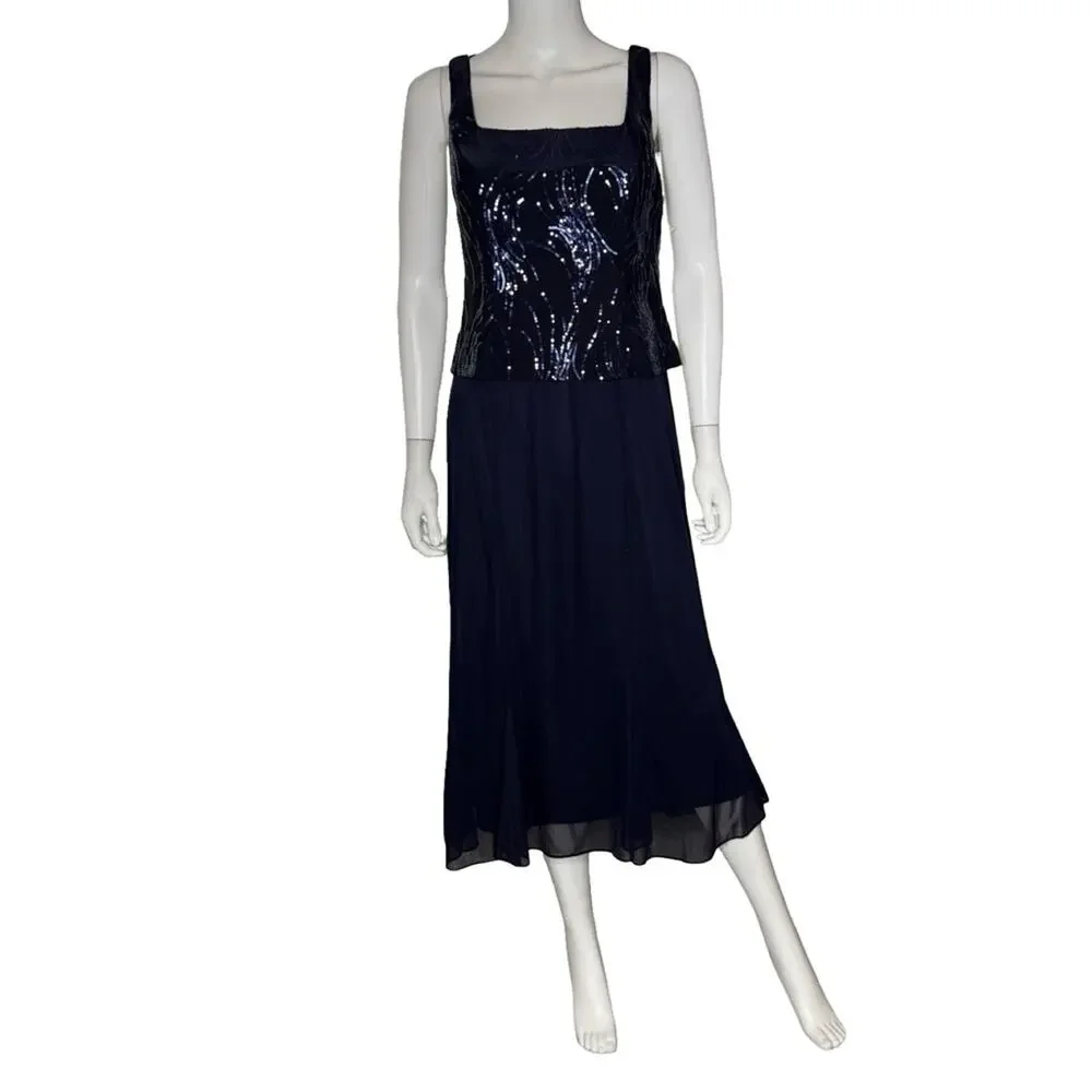 Alex Evenings Women’s Tea-Length Firework Sequin Jacket Dress Navy Sz 8
